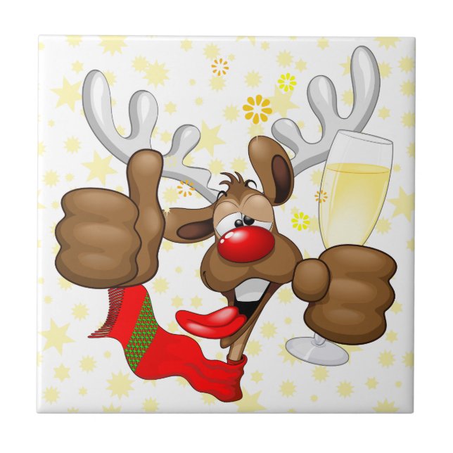 Reindeer Drunk Funny Christmas Character Ceramic Tile (Front)