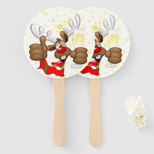 Reindeer Drunk Funny Christmas Character Hand Fan (Front and Back)