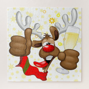 Reindeer Drunk Funny Christmas Character Jigsaw Puzzle