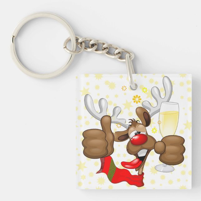 Reindeer Drunk Funny Christmas Character Key Ring (Front)