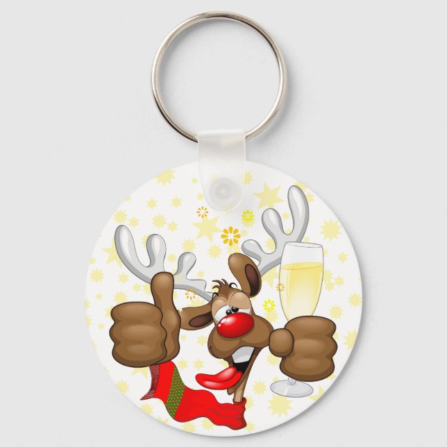 Reindeer Drunk Funny Christmas Character Key Ring (Front)