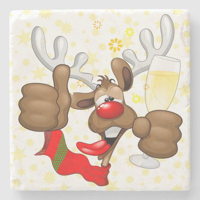 Reindeer Drunk Funny Christmas Character Stone Coaster (Front)