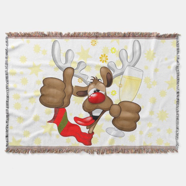 Reindeer Drunk Funny Christmas Character Throw Blanket (Front)