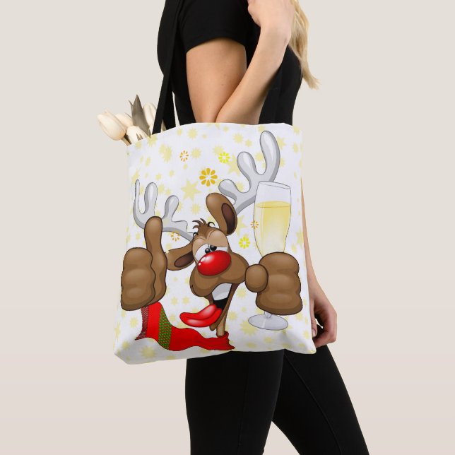 Reindeer Drunk Funny Christmas Character Tote Bag (Close Up)