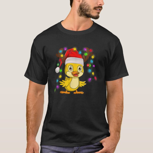 Reindeer Duck Santa Hat Christmas Light Holiday Co T-Shirt (Front)