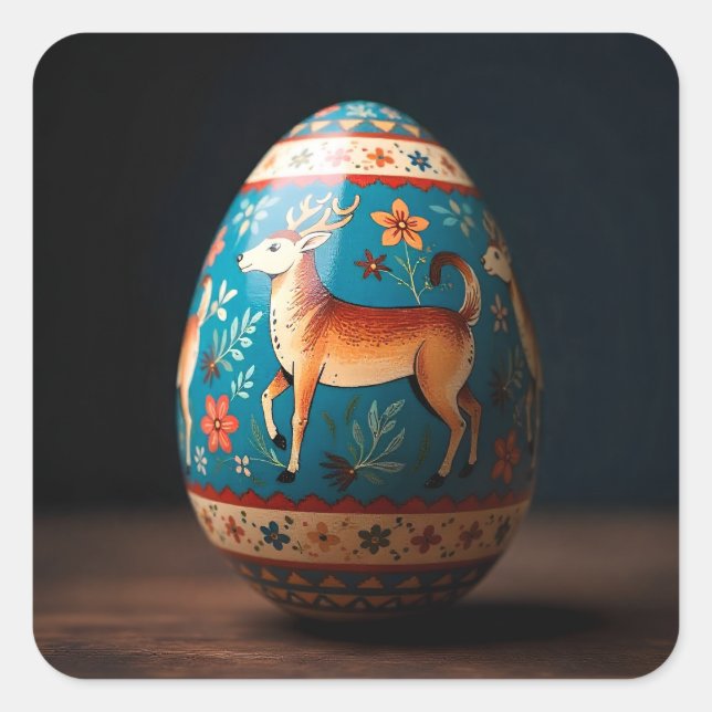 Reindeer Easter Egg Square Sticker (Front)