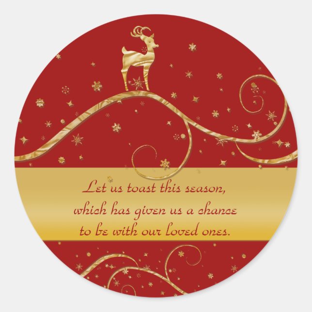 Reindeer elegant gold Christmas greeting Classic Round Sticker (Front)