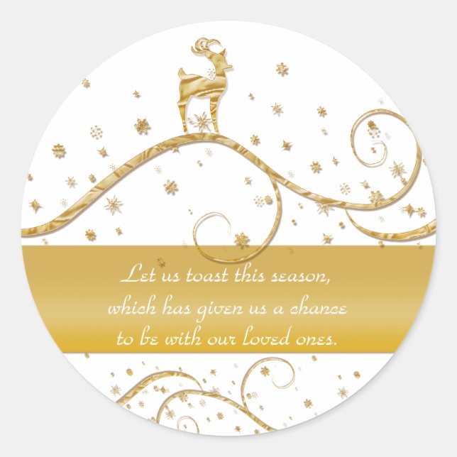 Reindeer elegant gold festive greeting classic round sticker (Front)