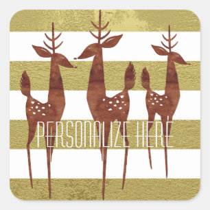 Reindeer elegant vintage gold white striped square sticker