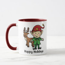 Reindeer & Elf Happy Holidays Mug