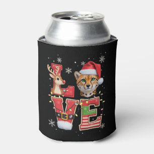 Reindeer ELF Santa Hat Love Cheetah Animal Xmas Can Cooler