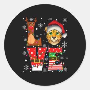 Reindeer Elf Santa Hat Love Cheetah Animal Xmas Classic Round Sticker