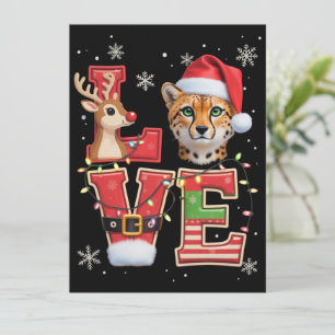 Reindeer ELF Santa Hat Love Cheetah Animal Xmas  Holiday Card