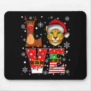 Reindeer Elf Santa Hat Love Cheetah Animal Xmas Mouse Pad