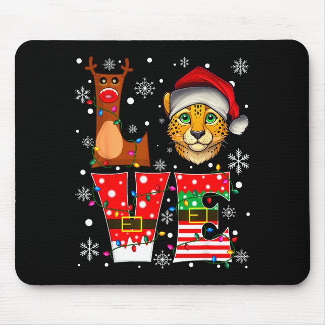 Reindeer Elf Santa Hat Love Cheetah Animal Xmas  Mouse Pad (Front)