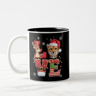 Reindeer ELF Santa Hat Love Cheetah Animal Xmas Two-Tone Coffee Mug