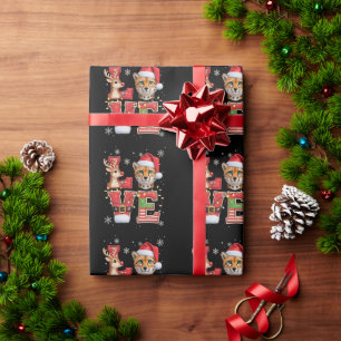 Reindeer ELF Santa Hat Love Cheetah Animal Xmas Wrapping Paper