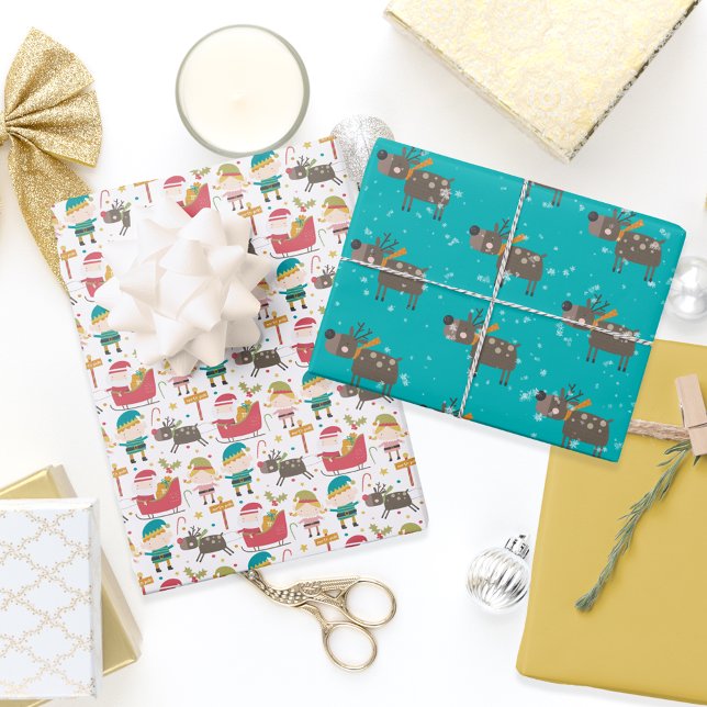 Reindeer Elves and Santa Claus Christmas Fun Wrapping Paper Sheet (Creator Uploaded)