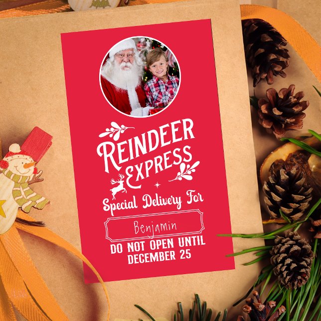 Reindeer Express from Santa Name & Photo Christmas Rectangular Sticker (Creator Uploaded)