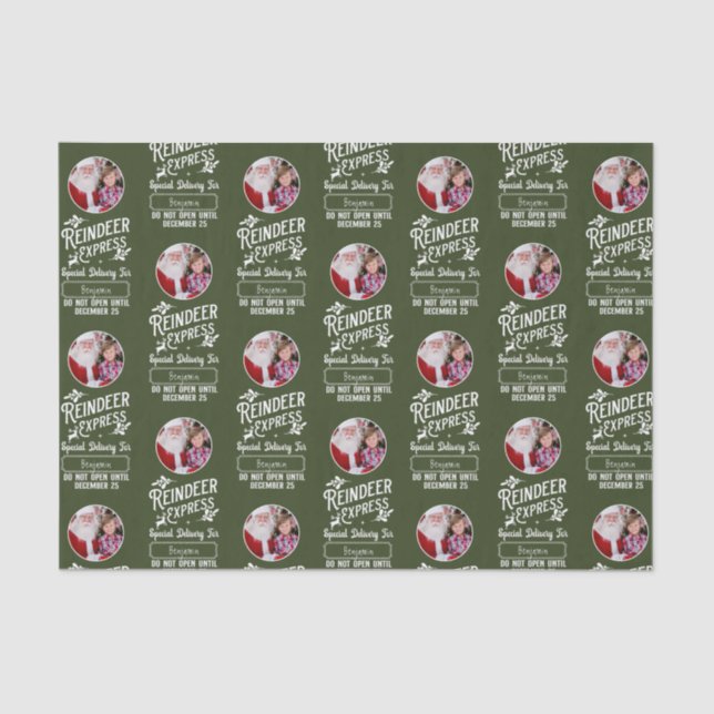 Reindeer Express from Santa Photo Christmas Green Tissue Paper (Front)