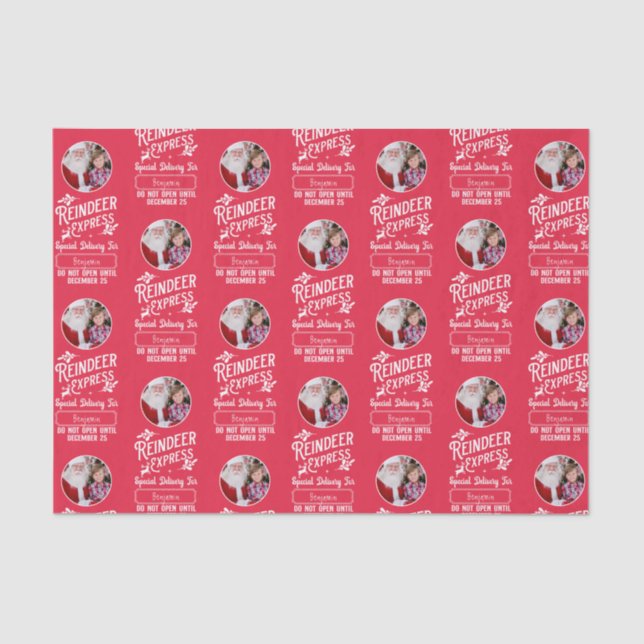Reindeer Express from Santa Photo Christmas Red Tissue Paper (Front)