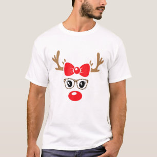 Reindeer Face Christmas Leopard Print Glasses For T-Shirt