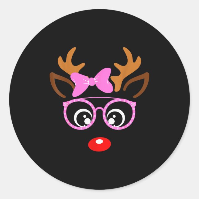 Reindeer Face Matching Family Christmas Costume Wo Classic Round Sticker (Front)