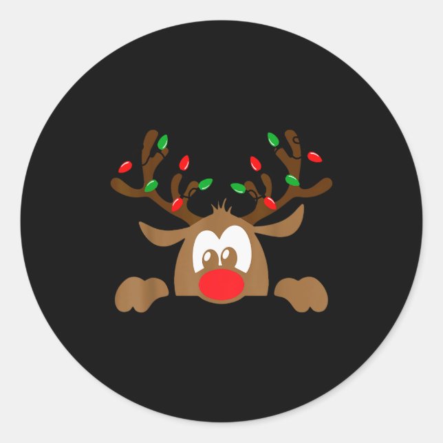 Reindeer Face Matching Family Christmas Deer Girl  Classic Round Sticker (Front)