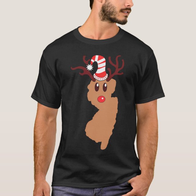 Reindeer Face New Jersey Reindeer Head Antlers T-Shirt (Front)