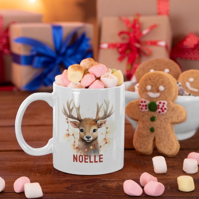 Reindeer Face Personalised Holiday Mug (Christmas Mug Keepsake)