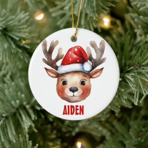 Reindeer Face Personalised Kids Mug Ceramic Ornament