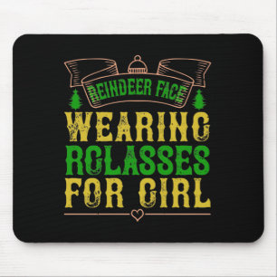 Reindeer Face, Wearing Glasses For Girl Mouse Pad
