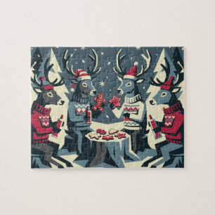 Reindeer Family Decorating Cookies Jigsaw Puzzle