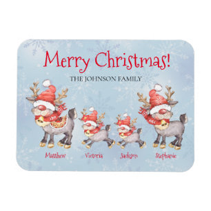 Reindeer Family Personalised Merry Christmas Card Magnet