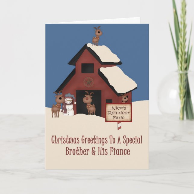 Reindeer Farm Brother & Fiance Christmas Holiday Card (Front)