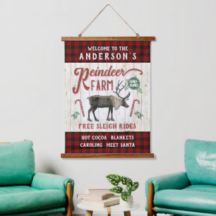 Reindeer Farm Rustic Vintage Farmhouse Custom Name Hanging Tapestry