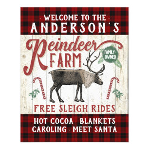 Reindeer Farm Rustic Vintage Farmhouse Custom Name Photo Print