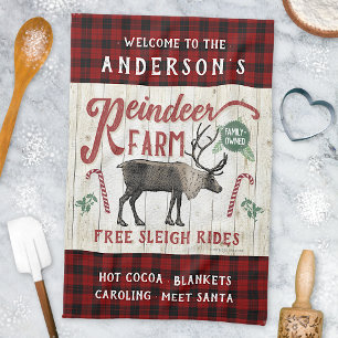 Reindeer Farm Rustic Vintage Farmhouse Custom Name Tea Towel