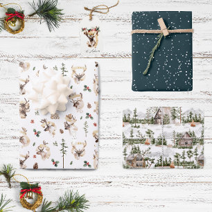 Reindeer Farmhouse Christmas Tree Farm   Holiday Wrapping Paper Sheet