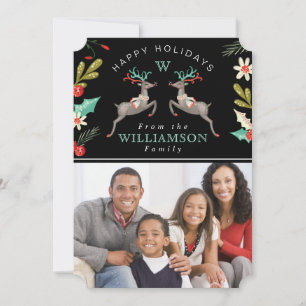 Reindeer Festive Florals   Holiday Photo Card