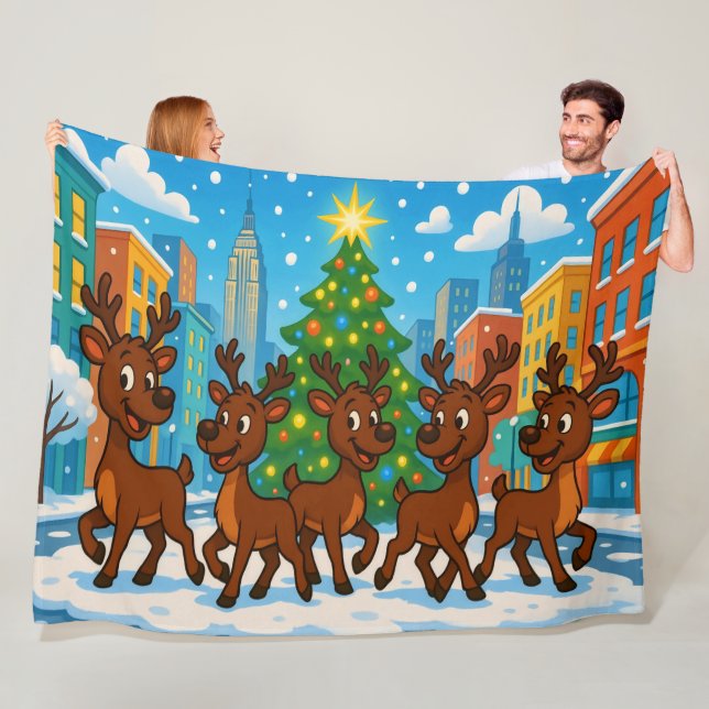 Reindeer Fleece Christmas Blanket (In Situ)