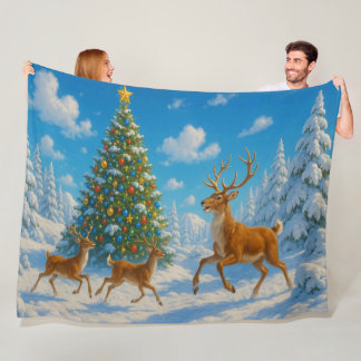 Reindeer Fleece Christmas Blanket