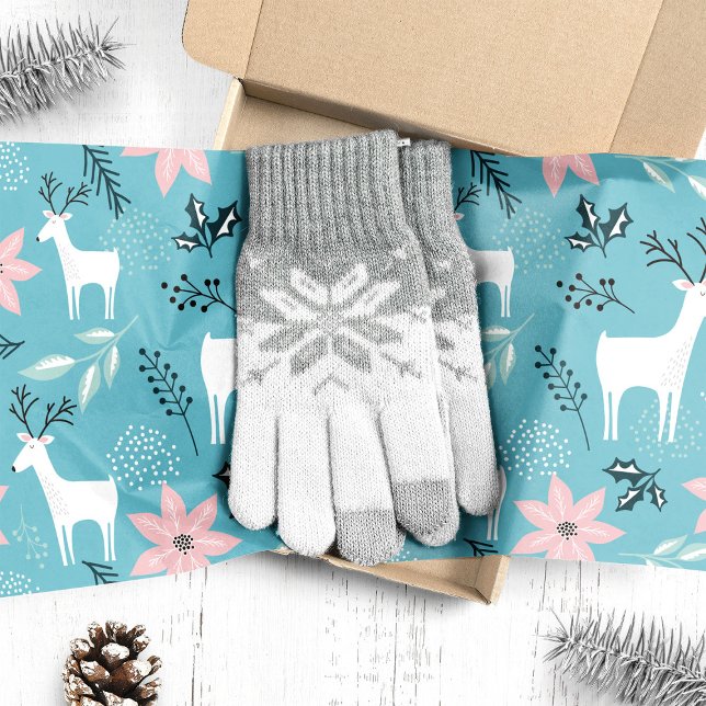 Reindeer Floral Poinsettia Whimsical Christmas Tissue Paper (Creator Uploaded)