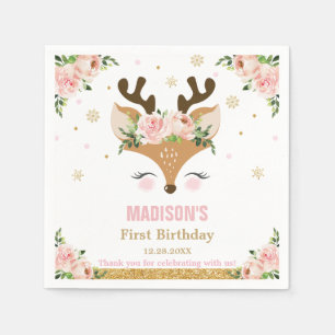 Reindeer Floral Snowflakes Christmas Birthday Napkin