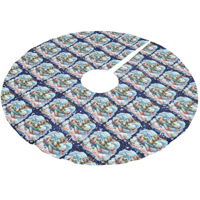 Reindeer Flying Aeroplane Tree Skirt (Angled)