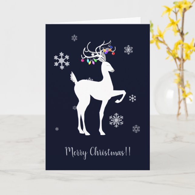 Reindeer Folded Christmas Card (Yellow Flower)