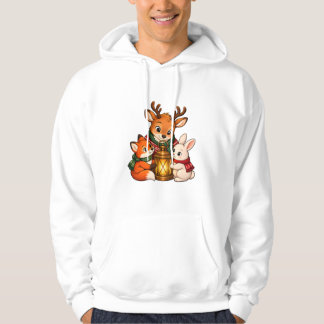 Reindeer Fox Rabbit Lantern Christmas Design Hoodie