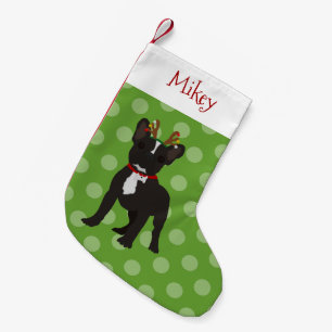 Reindeer French Bulldog Black And White Small Christmas Stocking