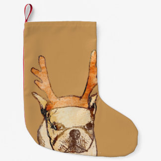 Reindeer Frenchie Small Christmas Stocking