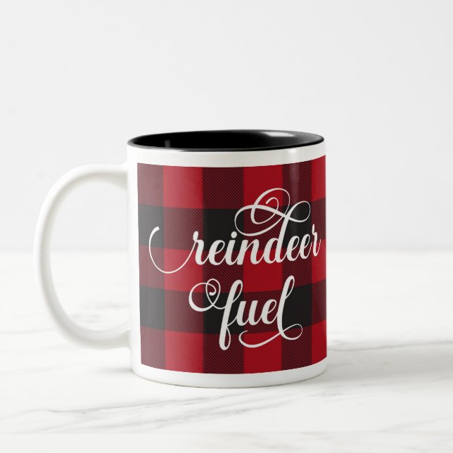 Reindeer Fuel Buffalo Plaid Two-Tone Coffee Mug (Left)